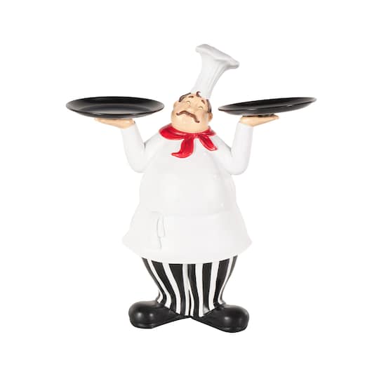 16.25" White Polystone Chef Kitchen Decorative Sculpture with Black Trays
